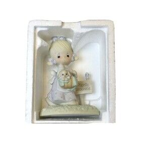 Precious Moments ~ 1988 - “JULY” Figurine ~ PICNIC GROUNDS - Girl w/Puppy Basket